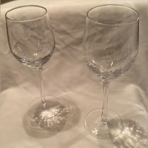 Pier 1 White Wine Goblet Angled Rim Crackle Glasses Set of 2 - Picture 6 of 6